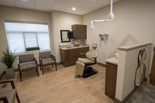 Patient room with dental chair